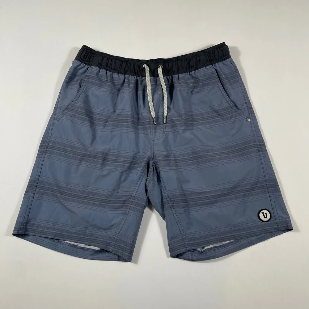 Vuori Board Shorts Mens Medium Striped Elastic‎ Waist Blue Grey